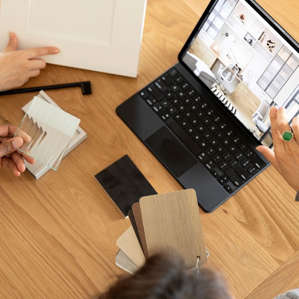 3D software on a laptop used during a design consultation with California Closets